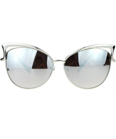 Cat Eye Womens Mirrored Mirror Lens Metal Cat Eye Diva Retro Sunglasses - Silver Mirror - CO12DST6OYH $23.79