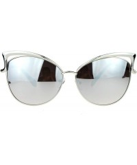 Cat Eye Womens Mirrored Mirror Lens Metal Cat Eye Diva Retro Sunglasses - Silver Mirror - CO12DST6OYH $13.77