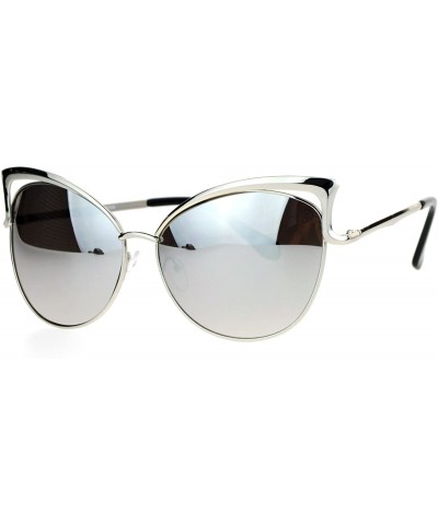 Cat Eye Womens Mirrored Mirror Lens Metal Cat Eye Diva Retro Sunglasses - Silver Mirror - CO12DST6OYH $13.77