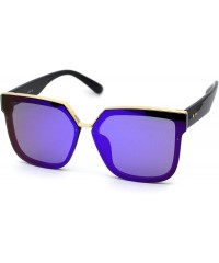 Square Chic Elegant Designer Top Metal Bridge Horn Rim Sunglasses - Black Gold Purple Blue Mirror - C318XTYYAWE $11.60