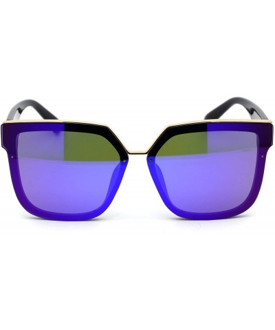 Square Chic Elegant Designer Top Metal Bridge Horn Rim Sunglasses - Black Gold Purple Blue Mirror - C318XTYYAWE $11.60