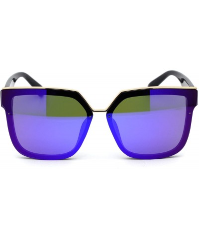 Square Chic Elegant Designer Top Metal Bridge Horn Rim Sunglasses - Black Gold Purple Blue Mirror - C318XTYYAWE $11.60