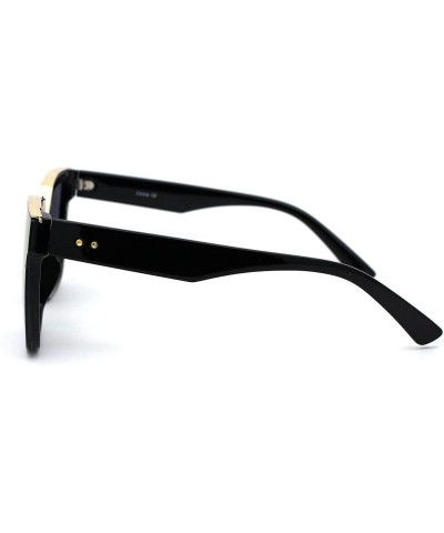 Square Chic Elegant Designer Top Metal Bridge Horn Rim Sunglasses - Black Gold Purple Blue Mirror - C318XTYYAWE $11.60