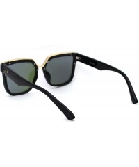 Square Chic Elegant Designer Top Metal Bridge Horn Rim Sunglasses - Black Gold Purple Blue Mirror - C318XTYYAWE $11.60