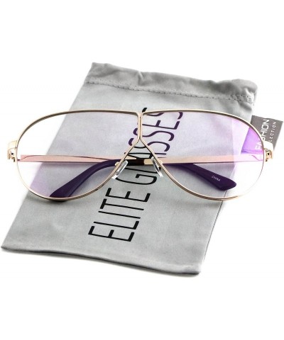 Shield Oversize Flat Top Aviator Vintage Retro SHIELD Clear Lens Mens Womens Sunglasses - Clear Gold - CM17X3NN34Y $8.48