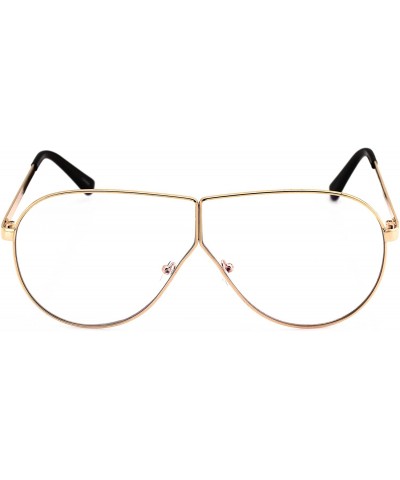 Shield Oversize Flat Top Aviator Vintage Retro SHIELD Clear Lens Mens Womens Sunglasses - Clear Gold - CM17X3NN34Y $8.48