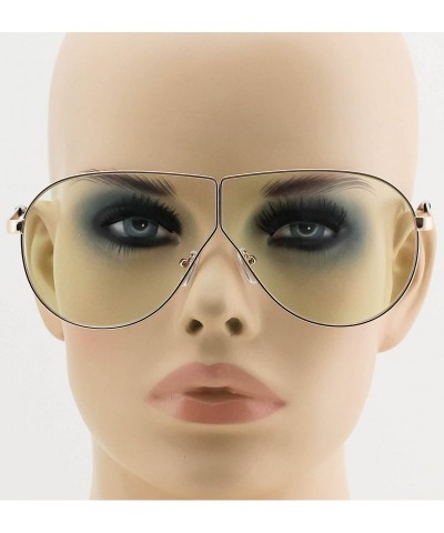 Shield Oversize Flat Top Aviator Vintage Retro SHIELD Clear Lens Mens Womens Sunglasses - Clear Gold - CM17X3NN34Y $8.48