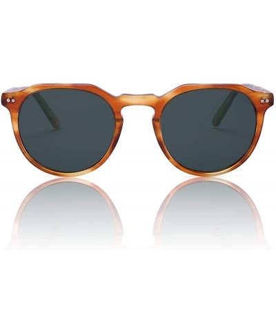 Round Round Acetate Sunglasses for Women Men- Retro Polarized Sunglasses Slim Frame Fashion Designer Style - CA1966Q50ZY $25.56