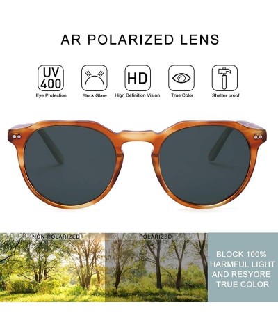 Round Round Acetate Sunglasses for Women Men- Retro Polarized Sunglasses Slim Frame Fashion Designer Style - CA1966Q50ZY $25.56