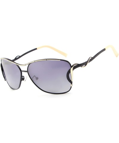 Oversized Fashion UV400 Polarized Cat Eye Sunglasses for Women Metal Frame - Black - CY12KPF4PGB $27.01