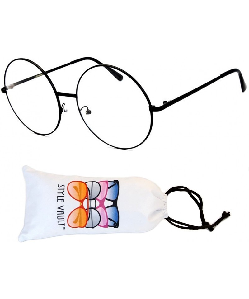 Oversized V3069-VP Oversized 2 3/8" Metal Round Eyeglasses - S1785v Black-clear - C9129IFUWC5 $18.03