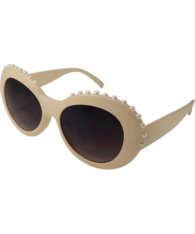 Oval Retro Inspired Plastic Oval Sunglasses Clout Goggles with Solid Lens - Pearl-light Brown - CU188I4SOH3 $16.94