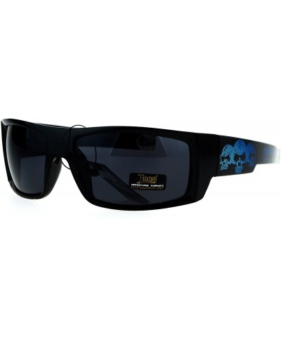 Rectangular Mens Locs Sunglasses Black Rectangular Metal Tip Skull Design UV 400 - Black Blue - CY186ROA2M5 $20.54