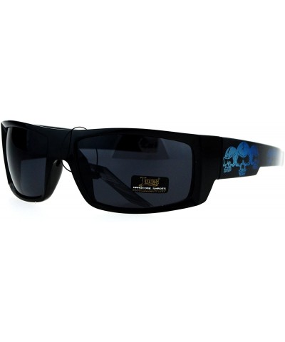 Rectangular Mens Locs Sunglasses Black Rectangular Metal Tip Skull Design UV 400 - Black Blue - CY186ROA2M5 $12.97