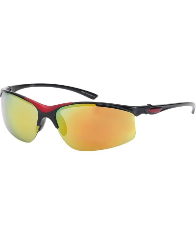Rimless Sleek Semi Rimless Sports Sunglasses w/Color Mirror Lens 570082MT-REV - Red - C812GFHB2DR $9.32