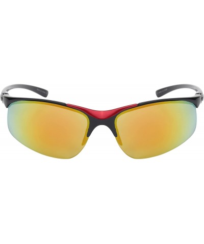 Rimless Sleek Semi Rimless Sports Sunglasses w/Color Mirror Lens 570082MT-REV - Red - C812GFHB2DR $9.32