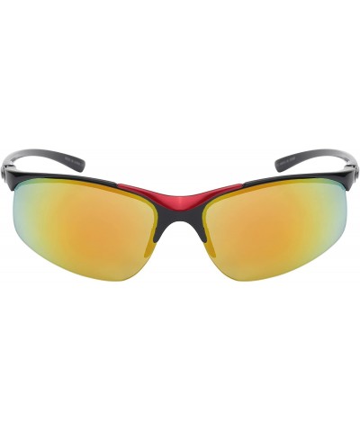 Rimless Sleek Semi Rimless Sports Sunglasses w/Color Mirror Lens 570082MT-REV - Red - C812GFHB2DR $9.32