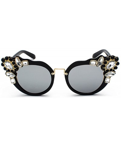 Semi-rimless Ms. Oversized Frame Retro Cat Eye Sunglasses Fashion Design - Black Mercury Film - C018EQG5M3T $23.55
