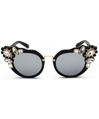 Semi-rimless Ms. Oversized Frame Retro Cat Eye Sunglasses Fashion Design - Black Mercury Film - C018EQG5M3T $11.22