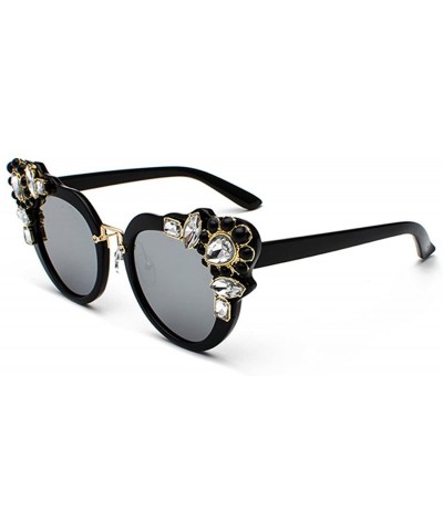 Semi-rimless Ms. Oversized Frame Retro Cat Eye Sunglasses Fashion Design - Black Mercury Film - C018EQG5M3T $11.22