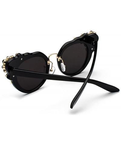Semi-rimless Ms. Oversized Frame Retro Cat Eye Sunglasses Fashion Design - Black Mercury Film - C018EQG5M3T $21.31