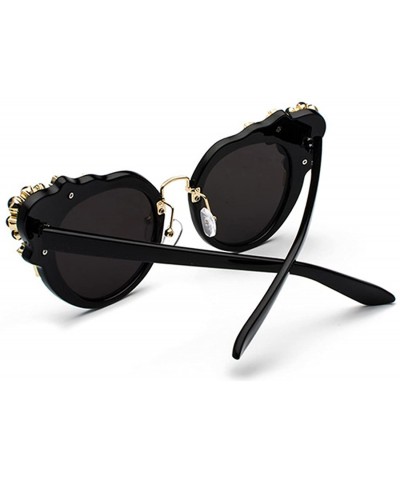 Semi-rimless Ms. Oversized Frame Retro Cat Eye Sunglasses Fashion Design - Black Mercury Film - C018EQG5M3T $11.22