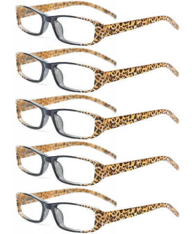 Rectangular 3-Pairs Womens Designer Spring Hinge Rhinestone Lightweight Reading Glasses - 5 Pairs Value Pack in Leopard - CE1...