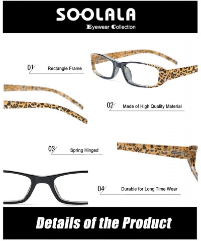 Rectangular 3-Pairs Womens Designer Spring Hinge Rhinestone Lightweight Reading Glasses - 5 Pairs Value Pack in Leopard - CE1...