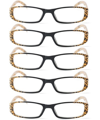 Rectangular 3-Pairs Womens Designer Spring Hinge Rhinestone Lightweight Reading Glasses - 5 Pairs Value Pack in Leopard - CE1...