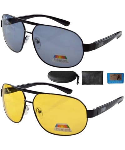 Aviator Pilot Polarized Sunglasses Night Vision Driving Glasses Include Case - Mix - CJ185SDH22Q $14.89
