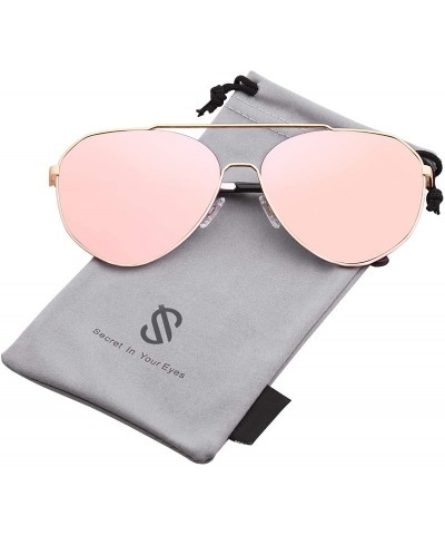 Oversized Oversized Aviator Sunglasses Mirrored Flat Lens for Men Women UV400 SJ1083 - C3 Gold Frame/Pink Mirrored Lens - CH1...