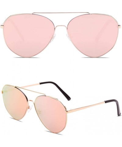 Oversized Oversized Aviator Sunglasses Mirrored Flat Lens for Men Women UV400 SJ1083 - C3 Gold Frame/Pink Mirrored Lens - CH1...