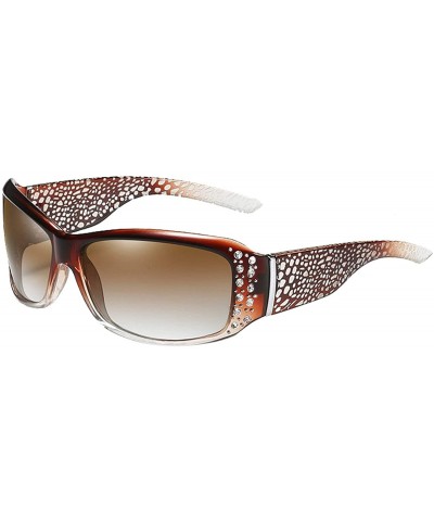 Rectangular Rectangle Sunglasses Rhinestones - Wrap Around Narrow Pattern Eyewear Polarized UV Protection - Brown Sun Glasses...