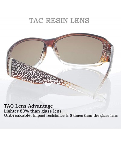 Rectangular Rectangle Sunglasses Rhinestones - Wrap Around Narrow Pattern Eyewear Polarized UV Protection - Brown Sun Glasses...