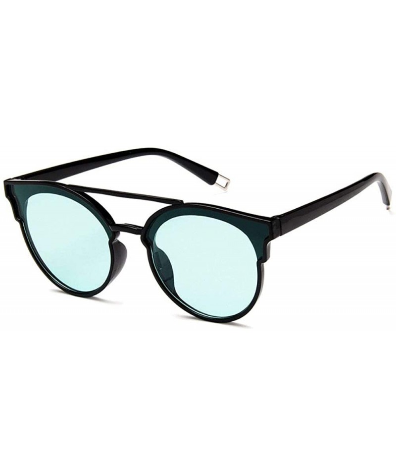 Round Women Fashion Round Cat Eye Sunglasses with Case UV400 Protection Beach - Black Frame/Green Lens - C818WTTOADR $18.78