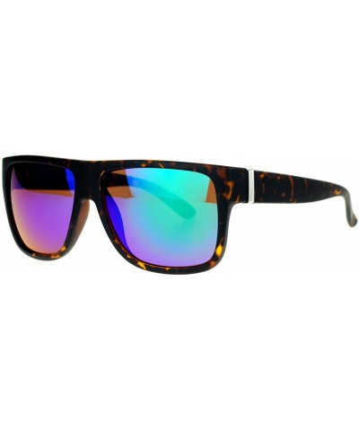 Square Classic Square Frame Sunglasses Unisex Designer Fashion Color Mirror Lens - Tortoise (Teal Mirror) - CM180CDHQK0 $12.43