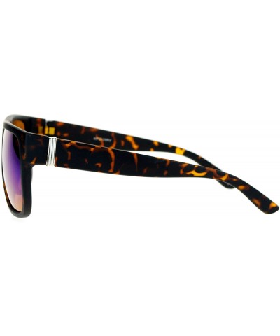 Square Classic Square Frame Sunglasses Unisex Designer Fashion Color Mirror Lens - Tortoise (Teal Mirror) - CM180CDHQK0 $12.43