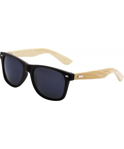 Wayfarer Men's Bamboo Wood Arms Classic Sunglasses - Black - CR124UPCGKT $19.62