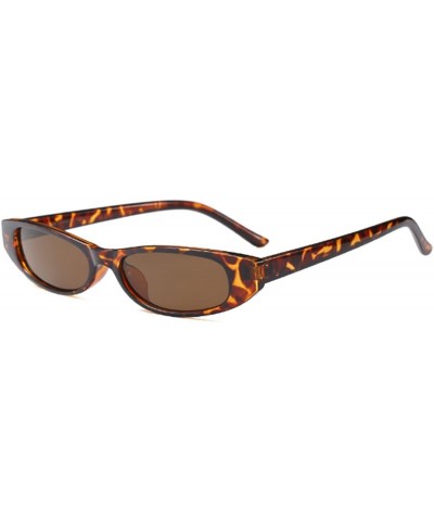 Goggle Vintage Small Sunglasses Fashion Narrow Oval Frame eyewea for neutral - Leopard - CA18DTU9RIR $10.88