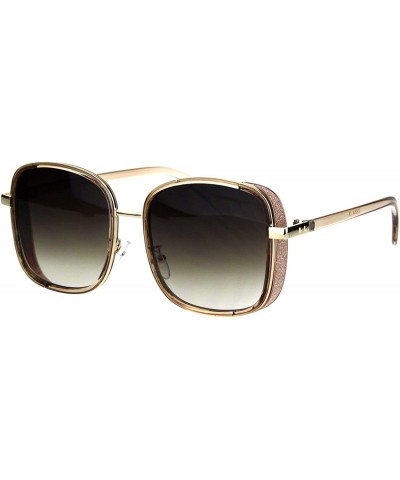 Square Glitter Side Cover Sunglasses Womens Chic Square Double Frame UV 400 - Beige (Brown) - C718QIX24I8 $8.98
