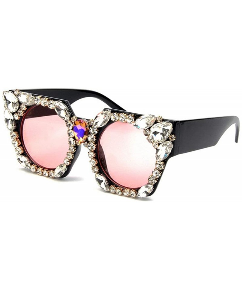 Square Fashion Luxury Rhinestones Crystal Trend Big Box Sunglasses Ladies Party Sunglasses UV protection - Pink - C818Y699TH5...