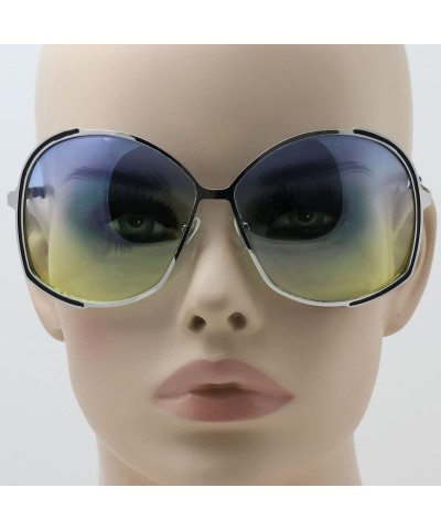 Oval Oversized Oval Metal Frame Stylish Mens Womens Gradient Lens Fashion Sunglasses - CY182RXAI9H $11.39