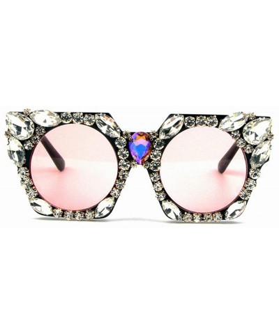 Square Fashion Luxury Rhinestones Crystal Trend Big Box Sunglasses Ladies Party Sunglasses UV protection - Pink - C818Y699TH5...