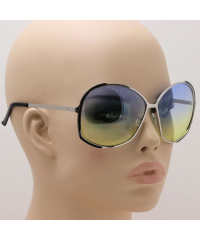 Oval Oversized Oval Metal Frame Stylish Mens Womens Gradient Lens Fashion Sunglasses - CY182RXAI9H $11.39