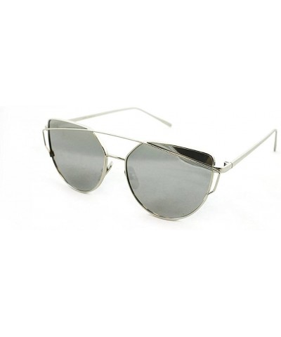 Rectangular "Clarkson" Geometric Ultra Premium Brushed Aluminum Flash Sunglasses - Silver/Mirror - CV12K7SUE9X $27.64
