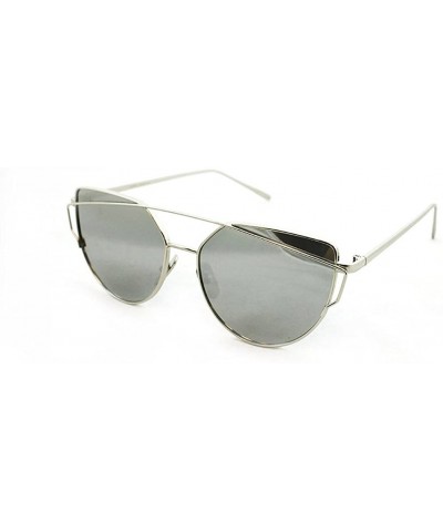 Rectangular "Clarkson" Geometric Ultra Premium Brushed Aluminum Flash Sunglasses - Silver/Mirror - CV12K7SUE9X $17.59