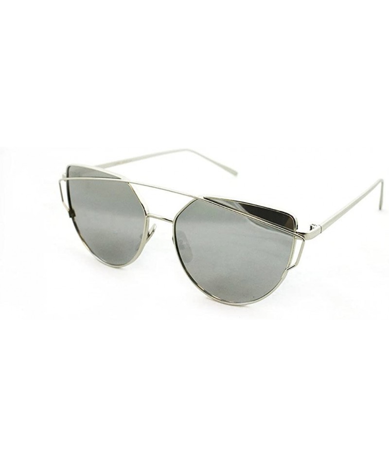 Rectangular "Clarkson" Geometric Ultra Premium Brushed Aluminum Flash Sunglasses - Silver/Mirror - CV12K7SUE9X $17.59