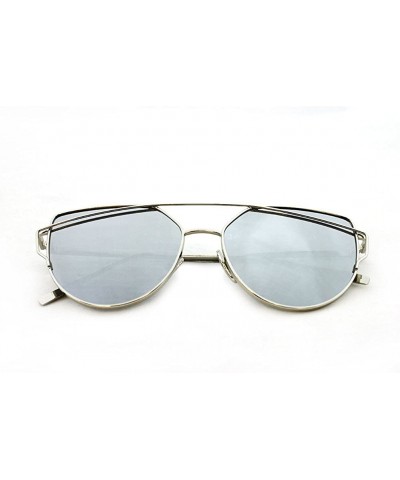 Rectangular "Clarkson" Geometric Ultra Premium Brushed Aluminum Flash Sunglasses - Silver/Mirror - CV12K7SUE9X $17.59