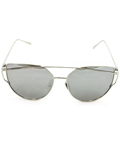 Rectangular "Clarkson" Geometric Ultra Premium Brushed Aluminum Flash Sunglasses - Silver/Mirror - CV12K7SUE9X $17.59