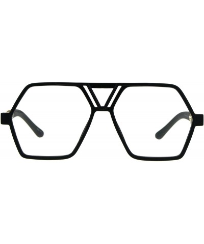 Oversized Hexagon Shape Clear Lens Glasses Unisex Oversized Flat Top Fashion Frame - Matte Black - C4180YH6AZH $20.48